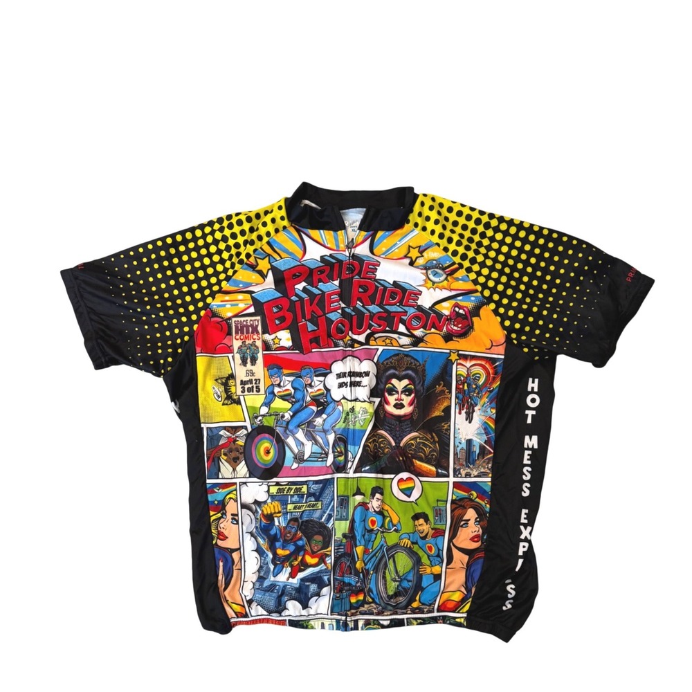 Primal Mens XL Cycling Jersey Pride Ride Houston Comic Book Pop Art Short Sleeve